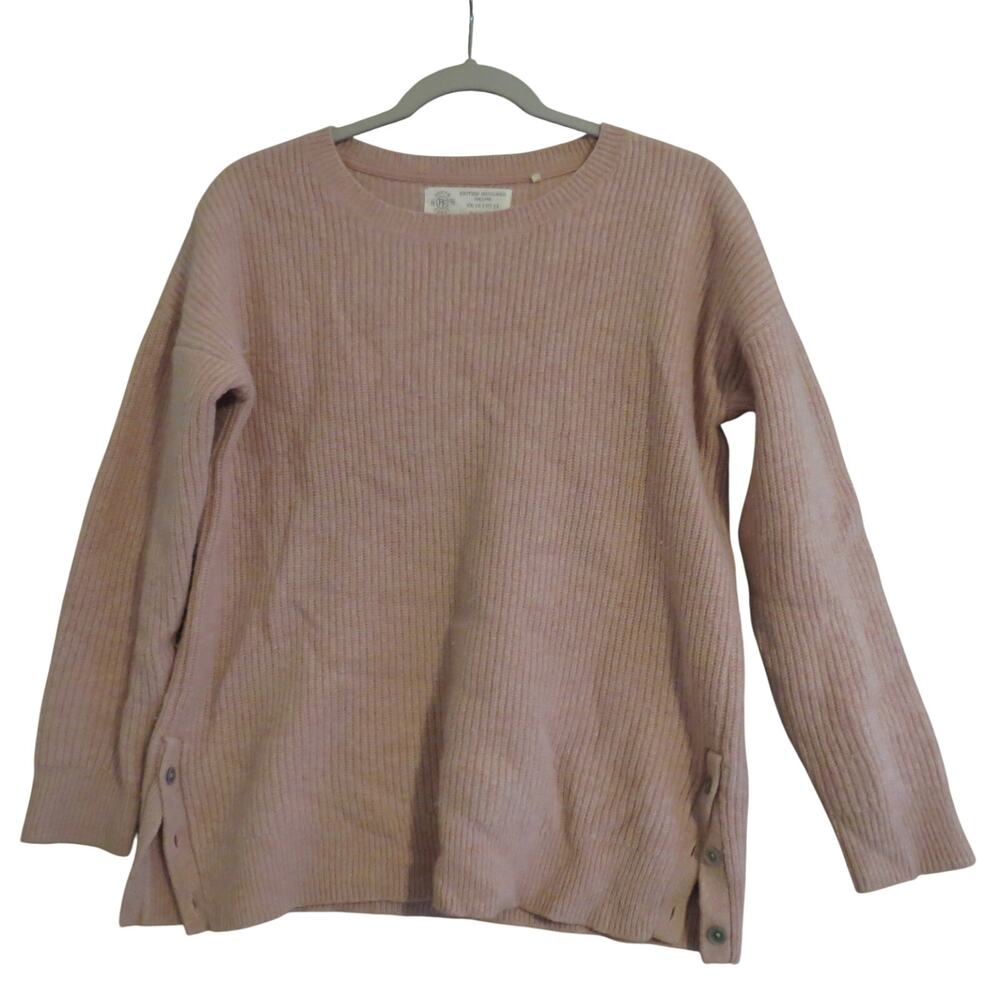 FatFace 100% Cashmere Sweater Women US 12 Blush Pink Button Sleeve